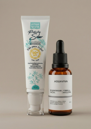 regenerador facial agua viva + protector solar agua viva