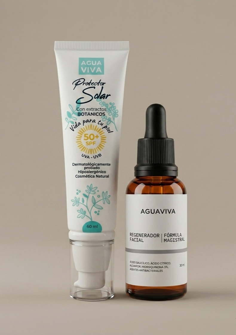 regenerador facial agua viva + protector solar agua viva